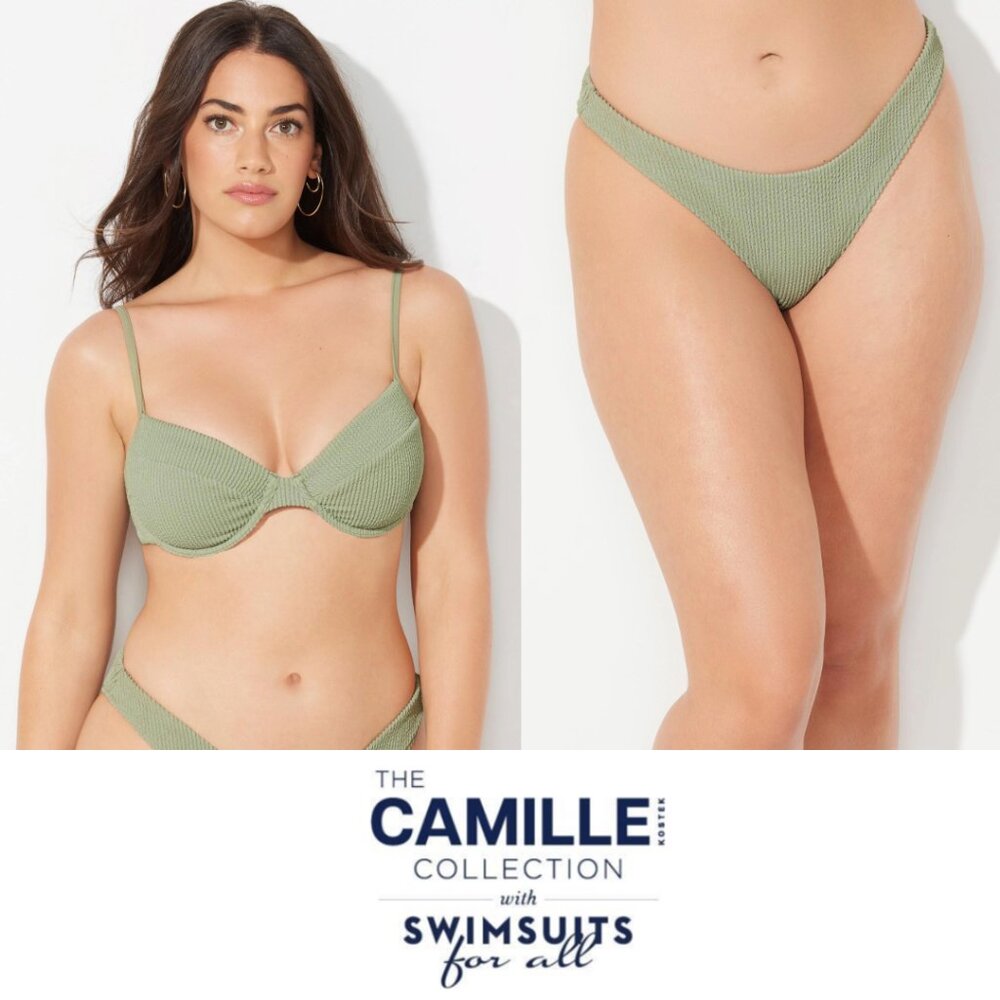 NWT Camille Kostek x Swimsuits for all Julia Crinkle Underwire Bikini Set M/L